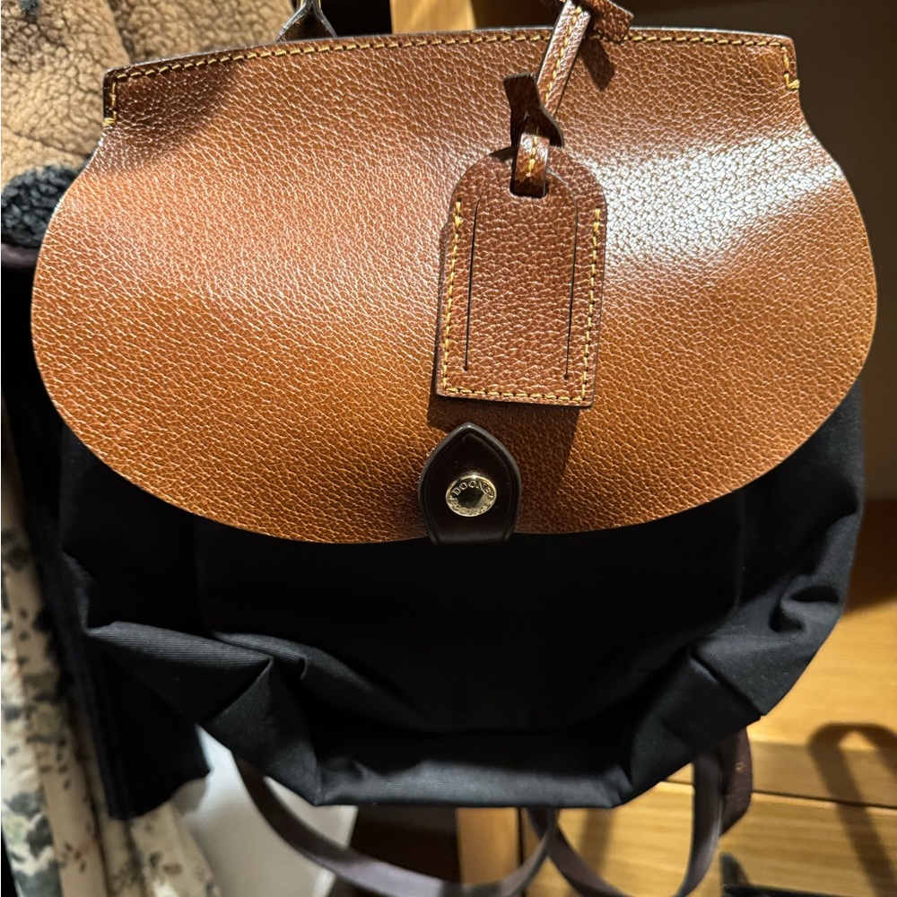 Dooney and Bourke nylon and leather mini backpack in black and brown
